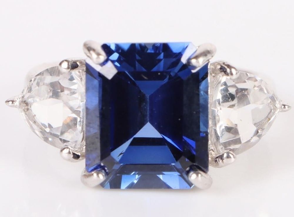 Lot 198164: 10X9MM BLUE SAPPHIRE & TOPAZ STERLING SILVER RING