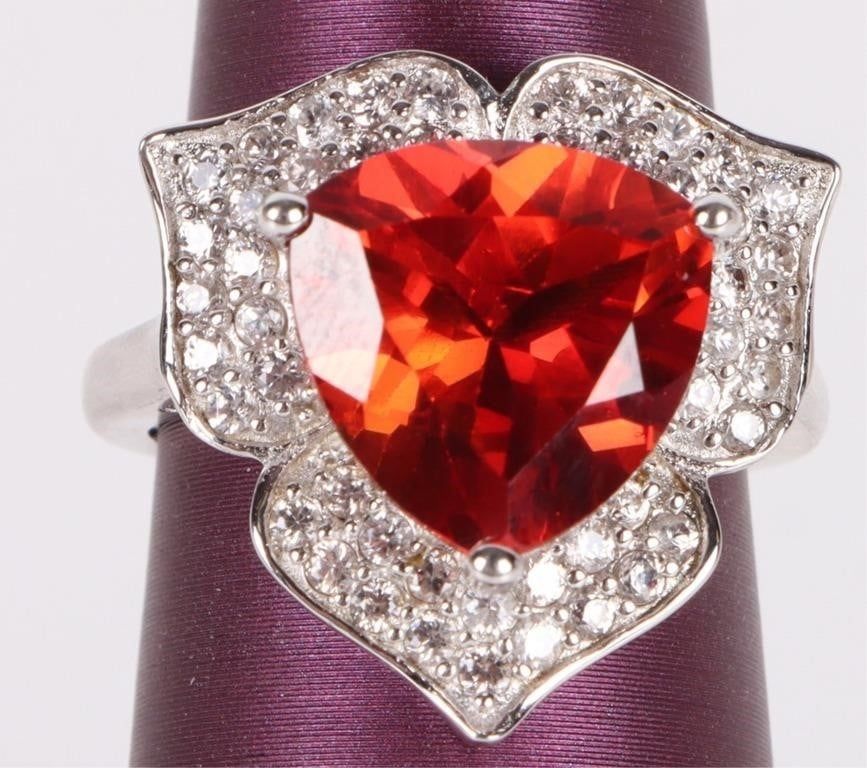 Lot 198167: 10MM ORANGE TRILLION SAPPHIRE STERLING RING