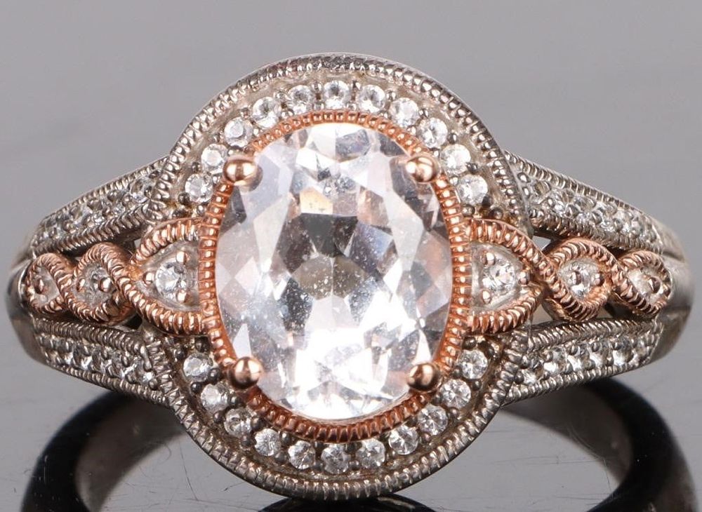 Lot 198168: 2CT WHITE SAPPHIRE ROSE GOLD & SILVER LADIES RING