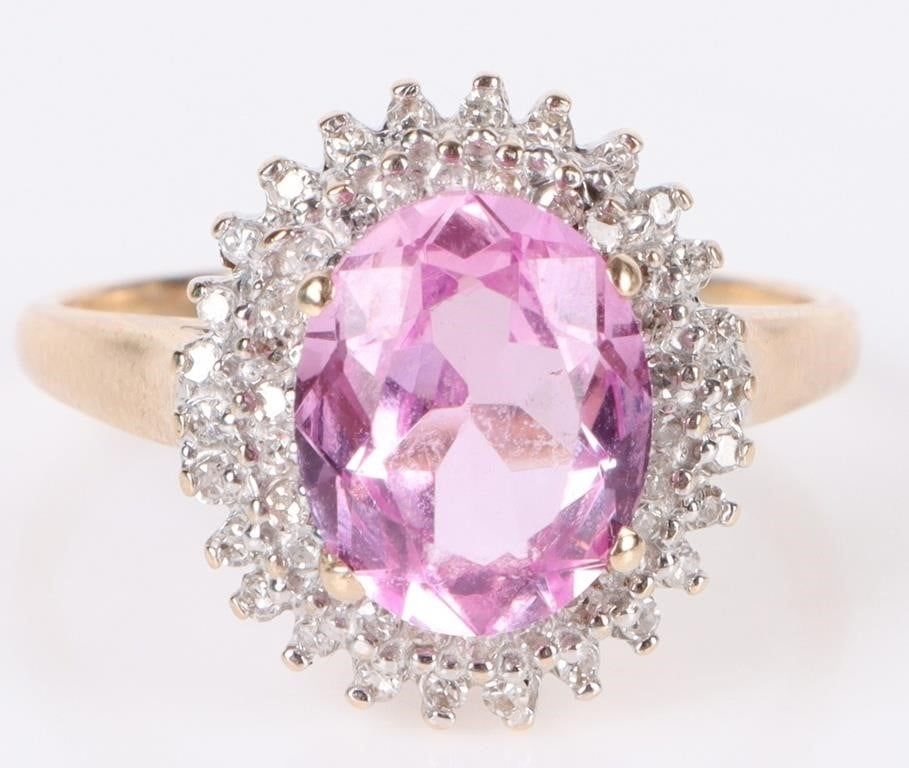 Lot 198170: 10K YELLOW GOLD PINK SAPPHIRE DIAMOND LADIES RING