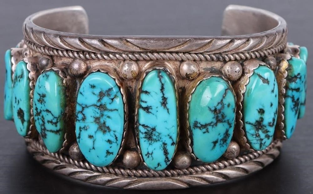 Lot 198254: LARGE TURQUOISE STERLING NAVAJO CUFF BRACELET
