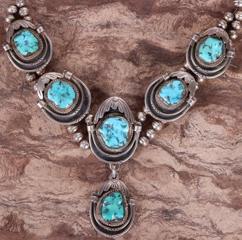Lot 198260: J. NEZZIE SOUTHWEST NAVAJO TURQUOISE NECKLACE