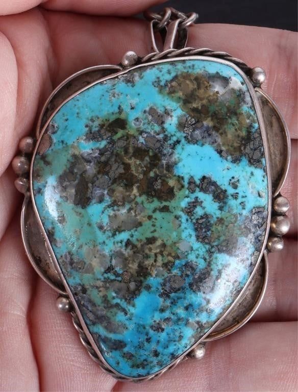 Lot 198262: 63X45MM GIANT TURQUOISE RF STERLING NECKLACE