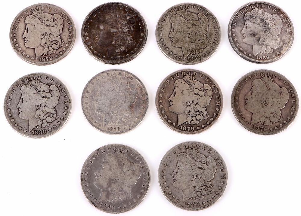 Lot 195305: 90% SILVER US MORGAN SILVER DOLLARS - LOT OF 10