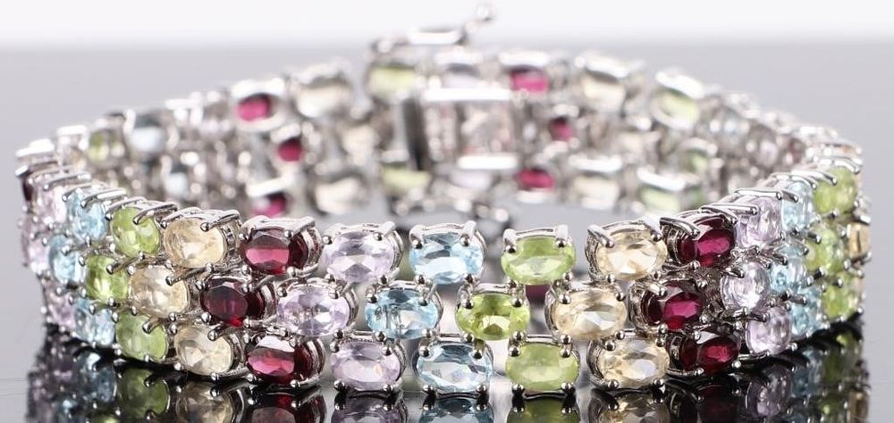 Lot 199156: BEAUTIFUL STERLING MULTI GEMSTONE TENNIS BRACELET
