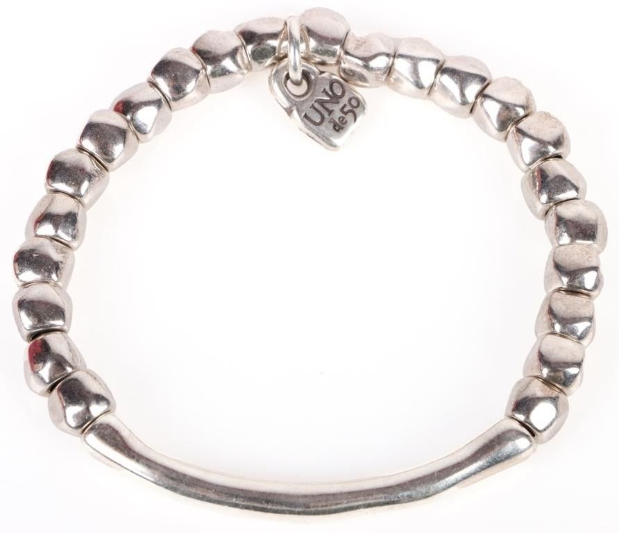 Lot 199165: UNO DE 50 STERLING SILVER DESIGNER BEADED BRACELET