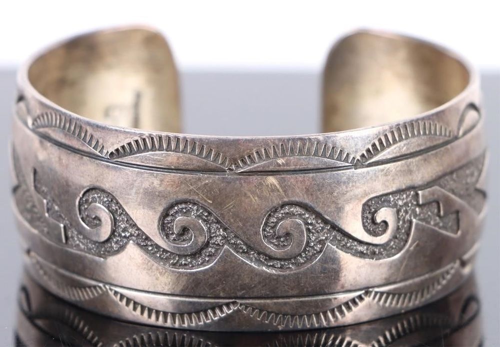 Lot 199172: HB SIGNED STERLING SILVER CUFF NAVAJO BRACELET