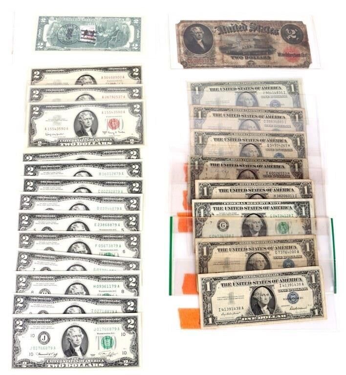 Lot 199193: ASSORTED $2 & $1 BILLS 1917-1976 G-AU - (15)