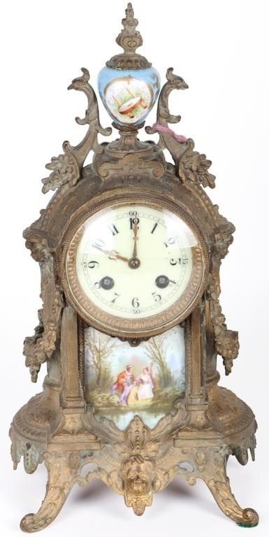 Lot 199260: SEVRES STYLE GILT METAL & PORCEALIN MANTLE CLOCK
