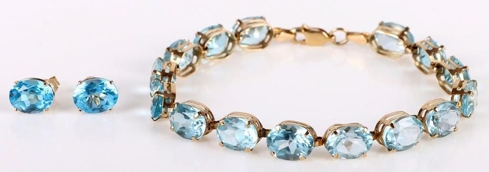 Lot 199281: 25.5CTW BLUE TOPAZ 10K YELLOW GOLD MATCHING SET