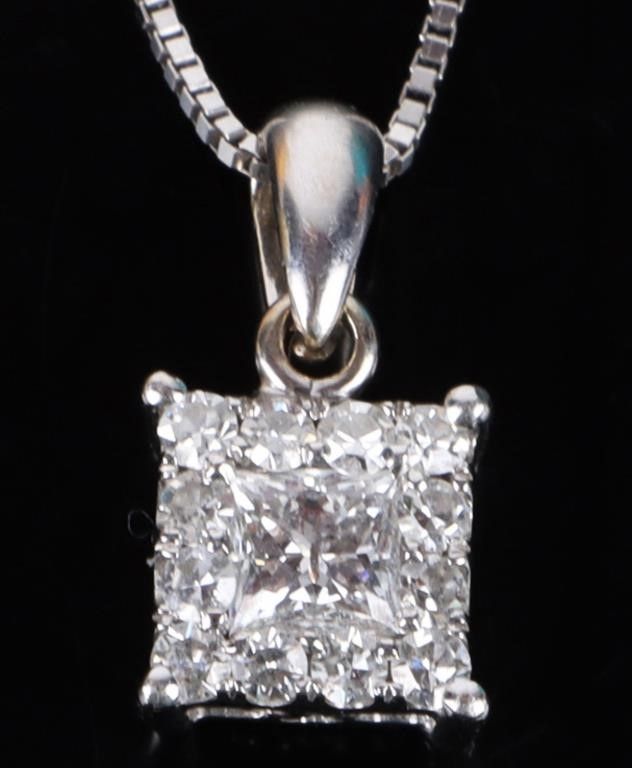 Lot 199286: 0.61CTW 14K WHITE GOLD NECKLACE W/DIAMOND PENDANT
