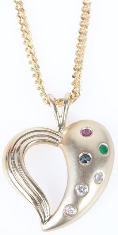 Lot 199289: 14K YELLOW GOLD HEART BIRTH STONE NECKLACE