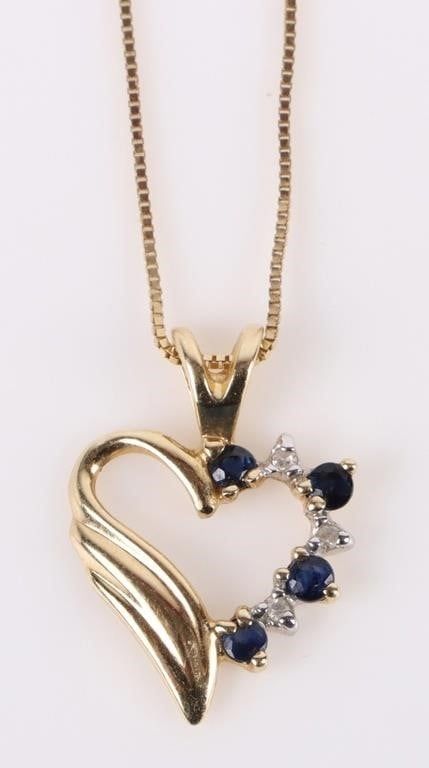 Lot 199290: 14K YELLOW GOLD BLUE SAPPHIRE DIAMOND NECKLACE
