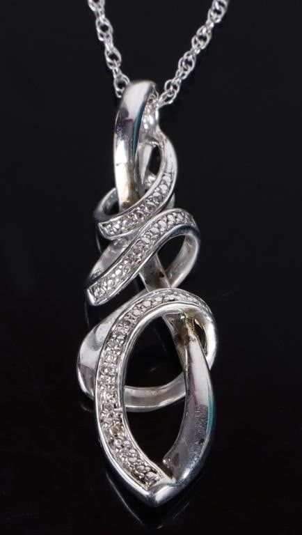 Lot 199296: STERLING TWISTED PENDANT W/DIAMOND ACCENT NECKLACE