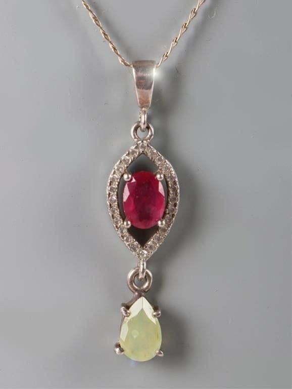 Lot 199297: STERLING SILVER RUBY & CZ PENDANT NECKLACE