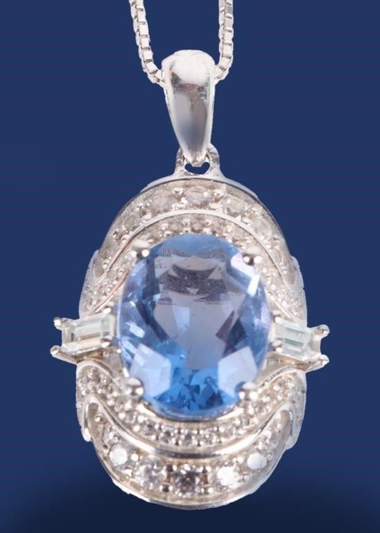Lot 199299: 4CT BLUE SPINEL & WHITE TOPAZ STERLING NECKLACE