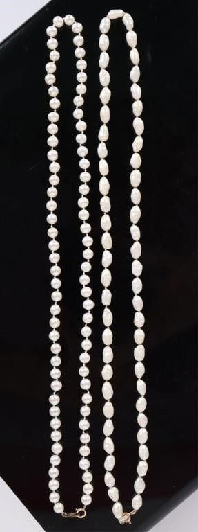 Lot 199305: 10K YELLOW GOLD CLASPED WHITE PEARL NECKLACES