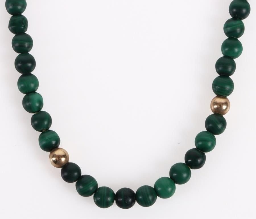 Lot 199307: 14K YELLOW GOLD & MALACHITE BEADED NECKLACE