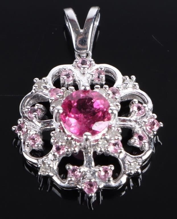 Lot 199311: 10K WG TOURMALINE SAPPHIRE DIAMOND LADIES PENDANT