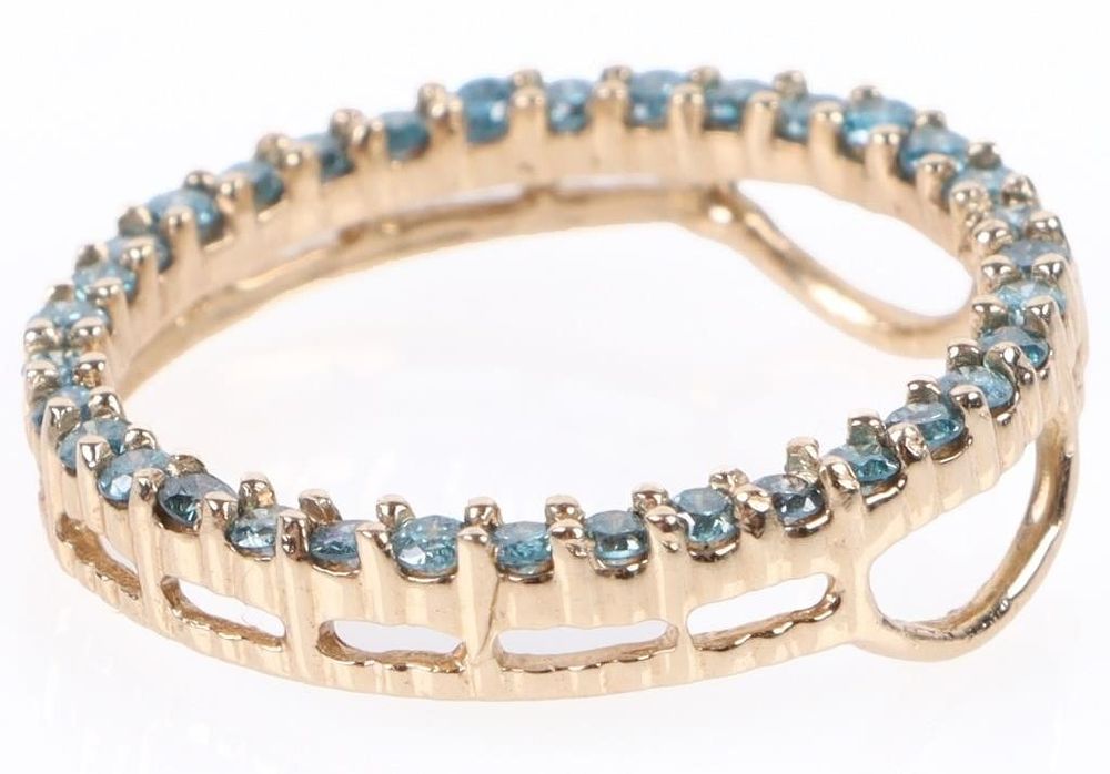 Lot 199320: 14K YELLOW GOLD LADIES BLUE DIAMOND PENDANT