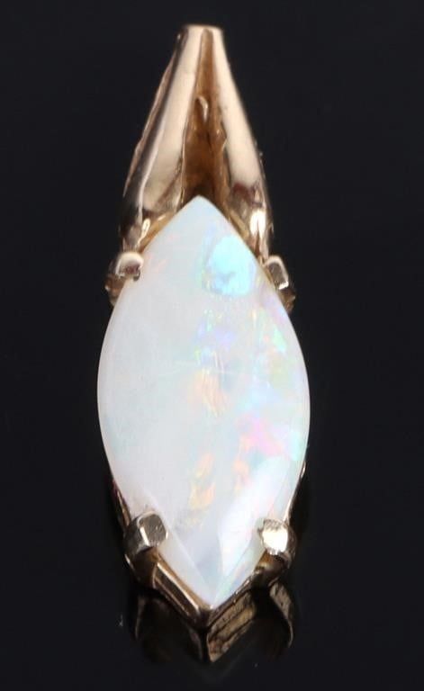Lot 199325: 14K YELLOW GOLD WHITE OPAL MARQUISE PENDANT