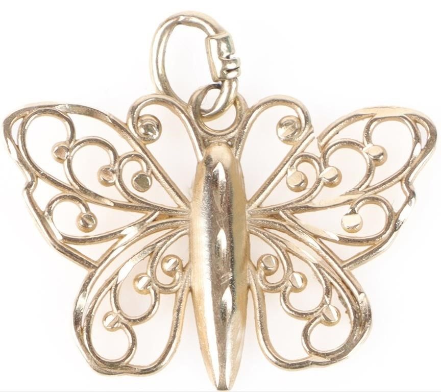 Lot 199328: 14K YELLOW GOLD FILIGREE BUTTERFLY PENDANT
