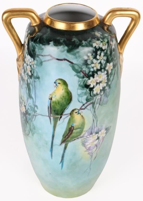 Lot 199349: EPIAG ROYAL HAND PAINTED VASE W/ GOLD LEAF HANDLES