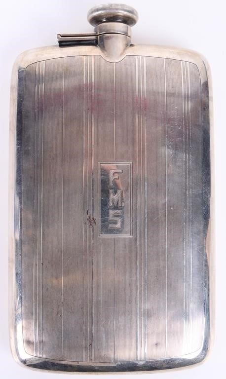 Lot 199355: VINTAGE STERLING SILVER WHISKEY FLASK MARKED