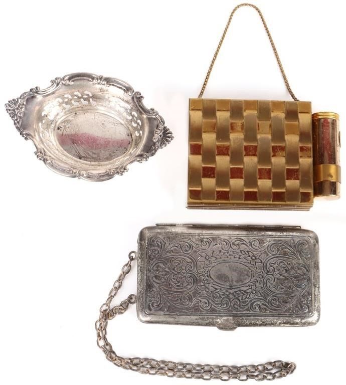 Lot 199364: ANTIQUE SILVER BOWL & ENGLISH BEAUTY COMPACTS