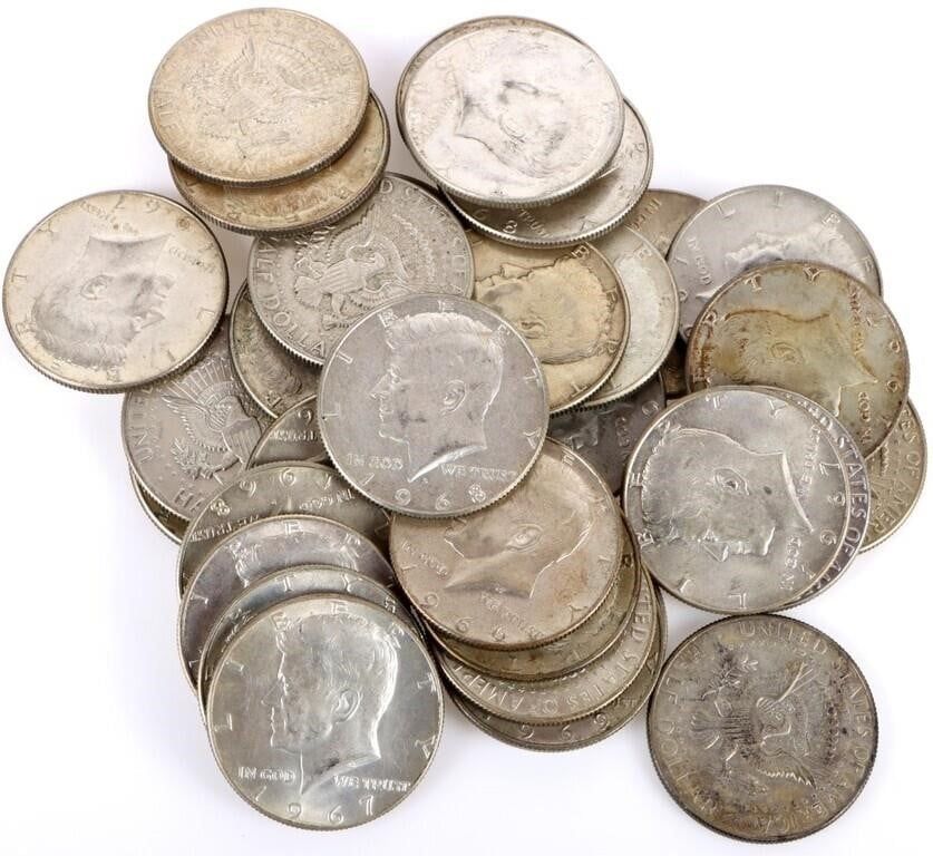 Lot 199365: 40% SILVER 1965-1970 KENNEDY HALF DOLLARS - (32)