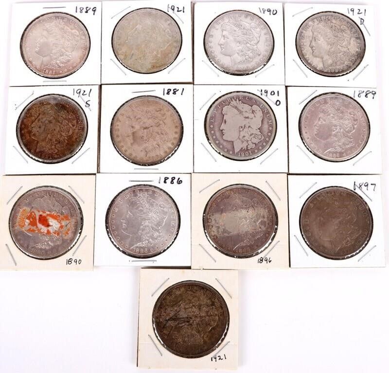 Lot 199371: ASSORTED 90% SILVER MORGAN DOLLARS 1881-1921 -(13)