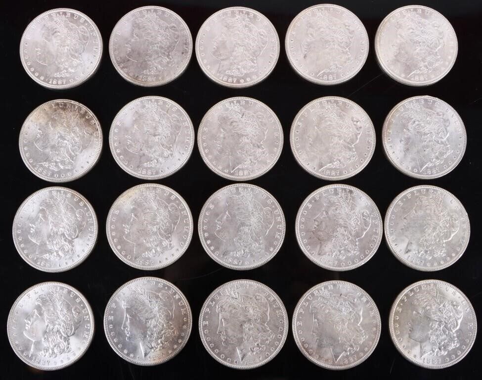 Lot 199375: 90% SILVER 1887 P MORGAN SILVER DOLLAR ROLL OF 20