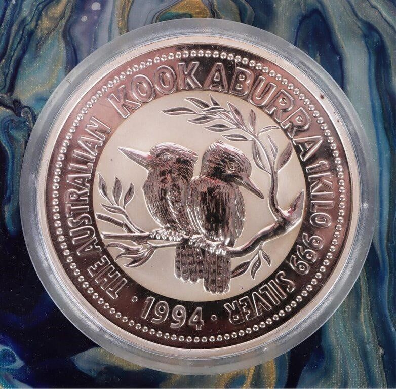 Lot 199382: 1994 FINE SILVER AUSTRALIA $30 KOOKABURRA 1KG COIN