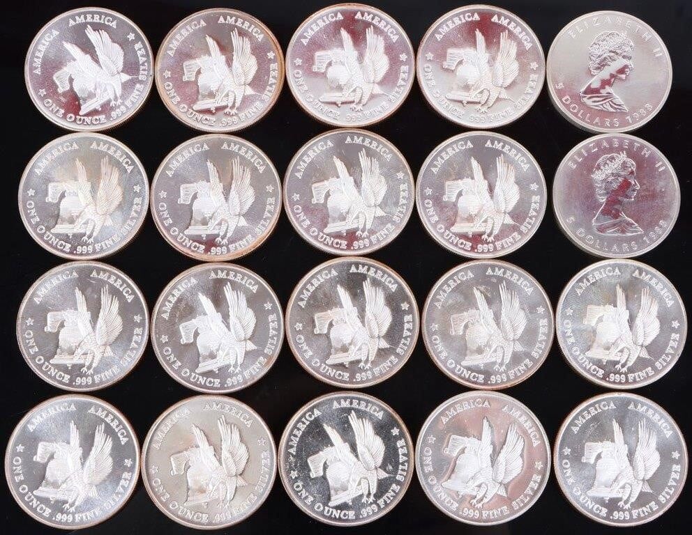Lot 199390: .9999 FINE SILVER 1.0OZT BULLION MINT ROUNDS - 20