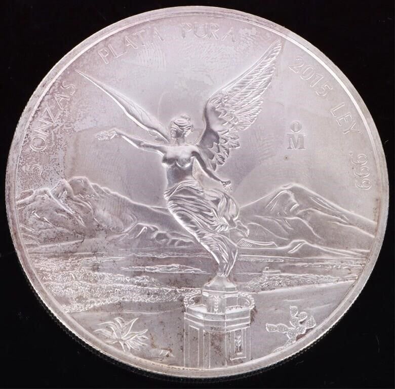 Lot 199401: 2015 MEXICAN FINE SILVER 5.0 OZ LIBERATED COIN