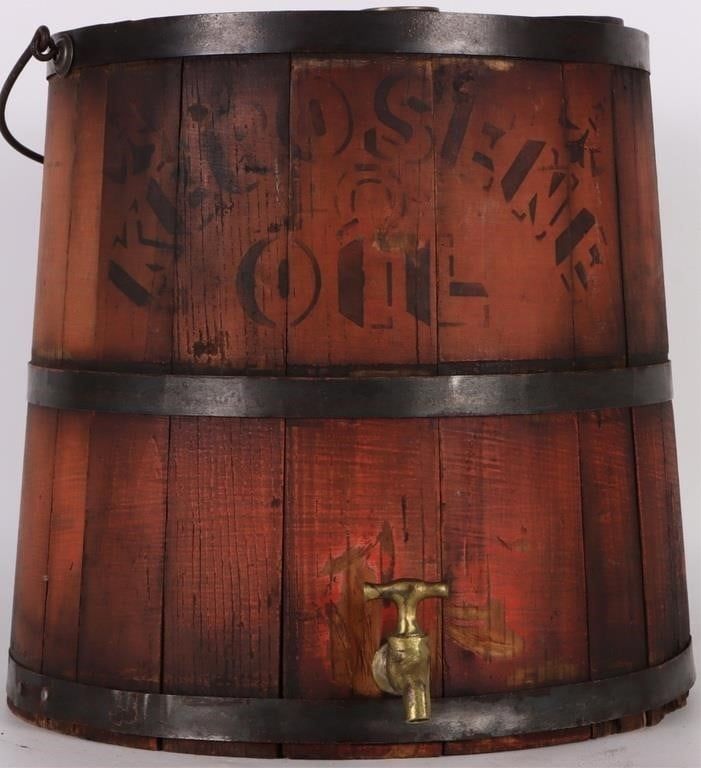 Lot 199410: ANTIQUE H. BROWN KEROSENE OIL WOODEN BARREL