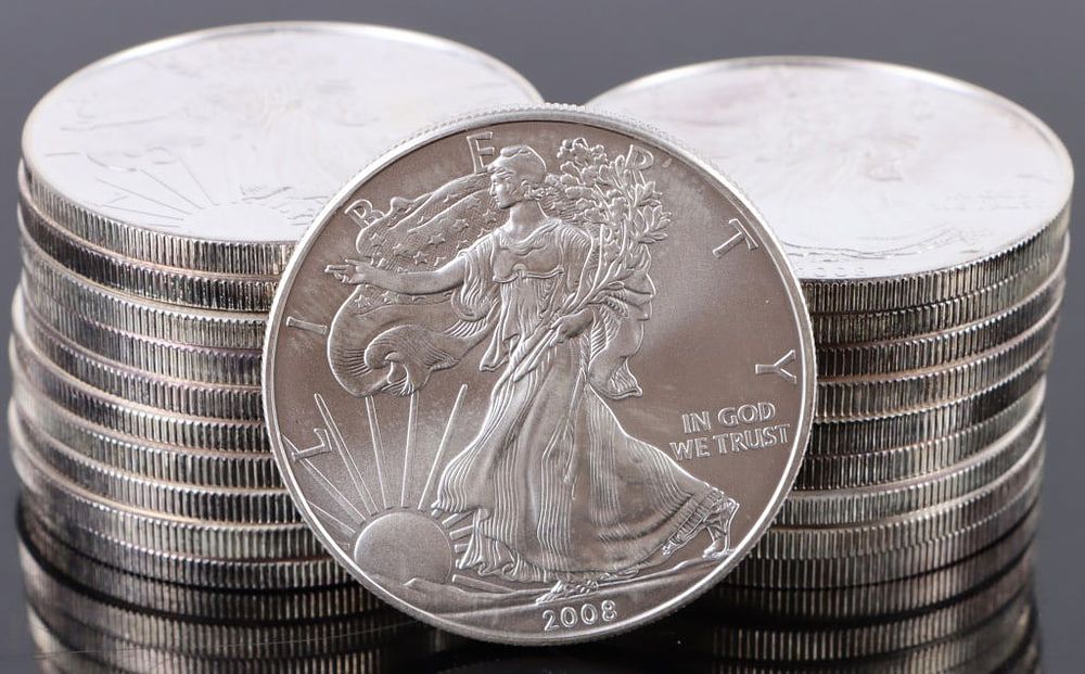 Lot 199403A: FINE SILVER 2008 SILVER EAGLE BULLION COINS - (20)