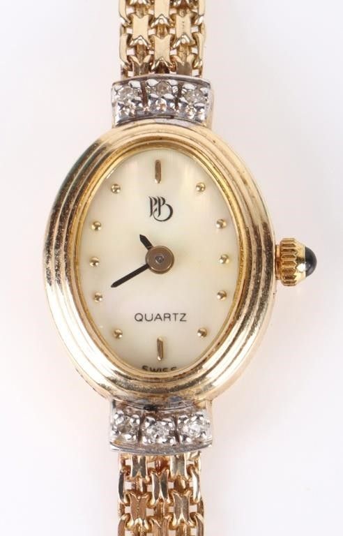 Lot 200212: 14K YELLOW GOLD PB QUARTZ DIAMOND LADIES WATCH