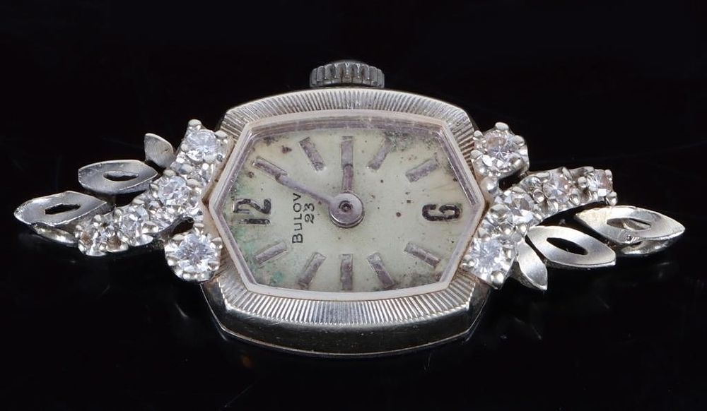 Lot 200219: VTG 14K GOLD & DIAMOND BULOVA WOMEN'S WATCH FACE