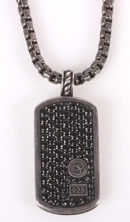 Lot 200297: DAVID YURMAN DIAMOND & STERLING DOG TAG NECKLACE
