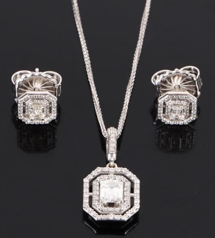 Lot 200308: 1.39CTW DIAMOND 14K WHITE GOLD MATCHING SET