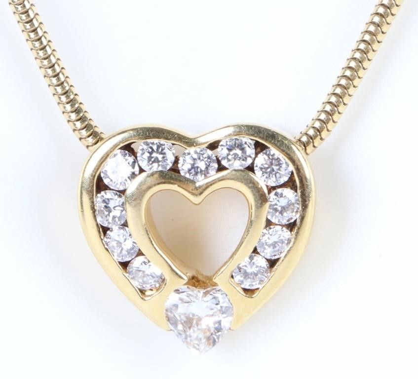 Lot 200320: KRYPELL 18K YELLOW GOLD DIAMOND HEART NECKLACE