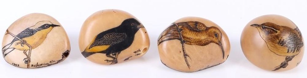 Lot 200383: S. CHEUCARACAMA CARVED TAGUA NUTS W/ BIRDS