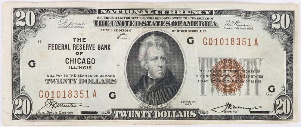 Lot 200391: SERIES 1929 CHICAGO BROWN SEAL $20 U.S. BANKNOTE