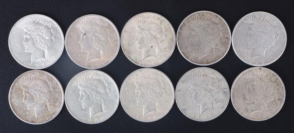 Lot 200403: 90% SILVER LIBERTY PEACE DOLLARS - (10)