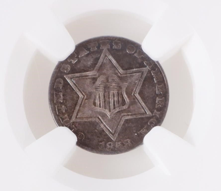 Lot 200411: 1858 P SILVER 3 CENT PIECE NGC GRADED MS-62