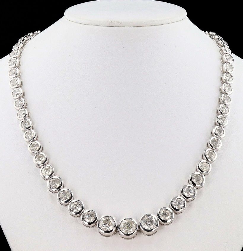 Lot 200045a: 32.11CTW I1-I2 DIAMOND PLATINUM TENNIS NECKLACE