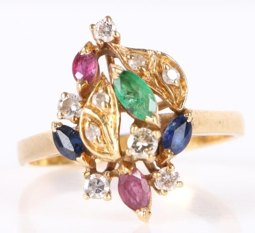 Lot 202168: 18K YELLOW GOLD MULTI-GEMSTONE LADIES RING
