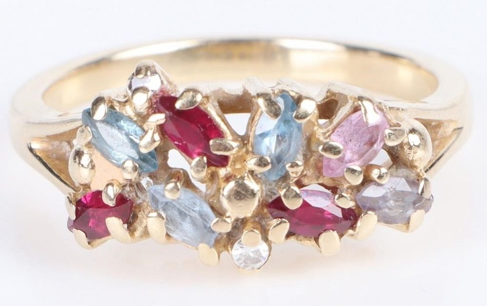 Lot 202176: BEAUTIFUL 14K MULTI GEMSTONE CLUSTER RING