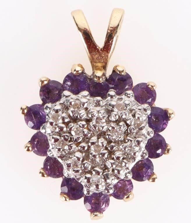 Lot 202217: 14K GOLD AMETHYST DIAMOND HEART PENDANT W/ APR